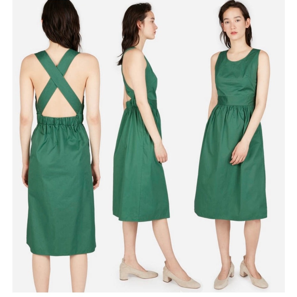 Everlane Green Clean Cotton Cross-back Dress
